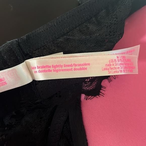 PINK Lace Bralette Lightly Lined Black Halter - Medium - Picture 4 of 4